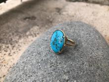 Bague or jaune et Turquoise reconstitue